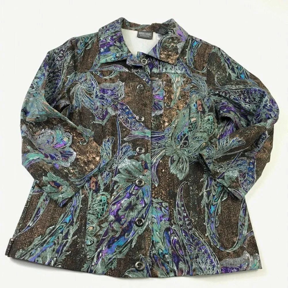Chicos Additions Blazer Paisley Colorful Button Front Jacket 3/4 Sleeve 0 Small